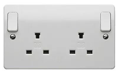 K1246WHI  MK: 13 Amp Non Standard Switched Socket Outboard Rockers 2 Gang DP New • £18.62