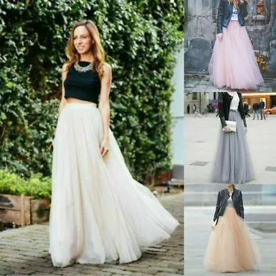 5 Layer Tulle Long Skirt Tutu Women Maxi Wedding Skirts Party Prom Underskirt J1 • £31.38