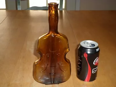 [VIOLIN - CELLO] AMBER Colored Glass Shaped Bottle Vase 9.75  Tall VINTAGE • $30