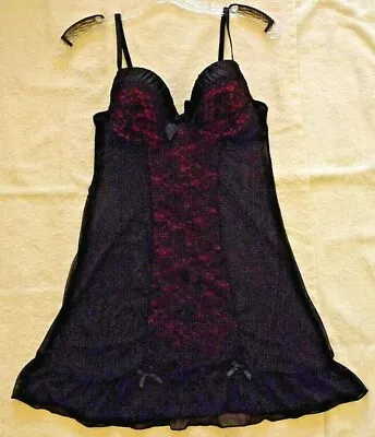 Marilyn Monroe Women's Lingerie Baby Doll Sheer Nightie Bra Black & Red Size-Sm • $24.99