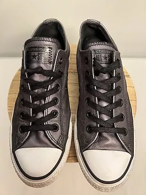 CONVERSE ALL STAR Womens Leather Shoes Pewter Low Top Sneakers Size 8 • $26.99