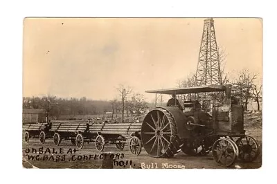 1911 RPPC Confectors # 11 Bull Moose Steam Tractor Sold W. G. Bass DRUMRIGHT OK • $28