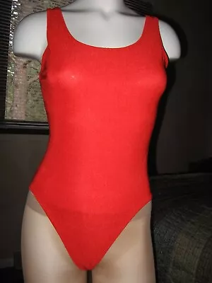 The Body Co Leotard Vintage 80s 90s Bodysuit Red Ribbed Tank Adult Sm. High Legs • $39.95