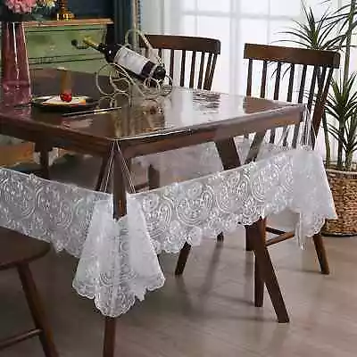 PVC Tablecloth Embroidery Lace Transparency Table Cloth Oilproof Table Covers • $81.02