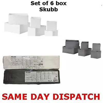 Skubb Set Of 6 Or 1 Drawer Organiser Storage Cloth Box Wardrobe White/Grey • £12.50