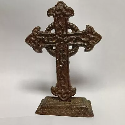 Solid Metal Ornate CROSS Gothic Free Standing Brown Religious Halloween Decor • $6.99