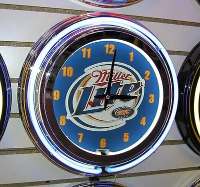 Miller Lite Beer Logo Sign  2 Ring Neon Clock • $95