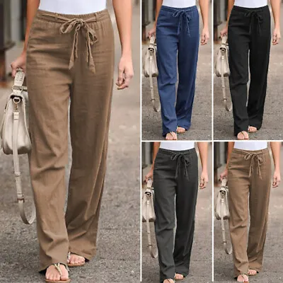 ZANZEA Womens Casual Plain Long Pants Elastic Waist Workwear Cargo Trousers PLUS • $25.18