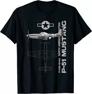 P-51 Mustang WWII Fighter Airplane Profile Gift Tee T-Shirt • $11.88