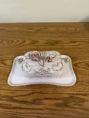 Vintage Cigarette Ashtray Box Combo Lipper And Mann Japan Gold Trim Pink Flowers • $22.99