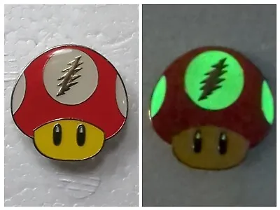 Enamel Lapel Pin: Grateful Dead X Super Mario - Steal Your Power Up - Red / Glow • $18