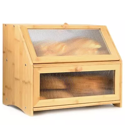 Double Layer Bamboo Bread Box For Kitchen Counter-Large Capacity Bread Storage C • $38.76