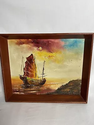 Vintage Galleon Ship Oil Painting. Seascape Painting. Nautical Painting 11” X 9” • £30