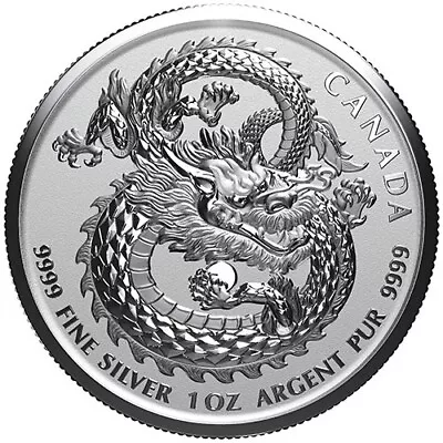 (1) 2017 Canada $5 Dollars 1oz .9999 Silver * LUCKY DRAGON *  High Relief Coin • $49.99