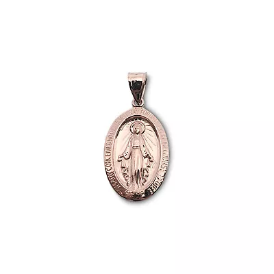 Solid 10K Rose Gold Miraculous Medal Virgin Mary Pendant 3/4  Catholic • $159