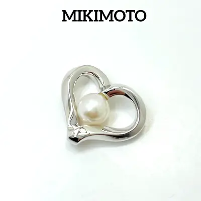 MIKIMOTO JAPAN Akoya 6.4mm Pearls Open Heart Necklace Pendant Silver Top Only • $141.99