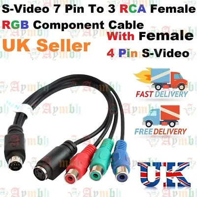 RGB/ 3 RCA Female To 7 Pin S-Video With 4 Pin S-Video Female Component Cable UK • £4.79