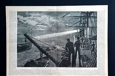 British Fleet Marmora Sea 1878 ELECTRIC LIGHT On BOARD BOATS Lg Print W STORY • $30
