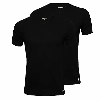 Polo Ralph Lauren Men Black 2-Pack Classic Cotton V-Neck Men's T-Shirts Sz: M • £19.95