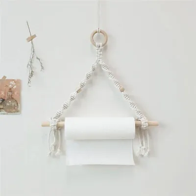 £5.99 • Buy Vintage Wooden Holder Cotton Rope Toilet Roll Paper Holder DIY Weave Decor 