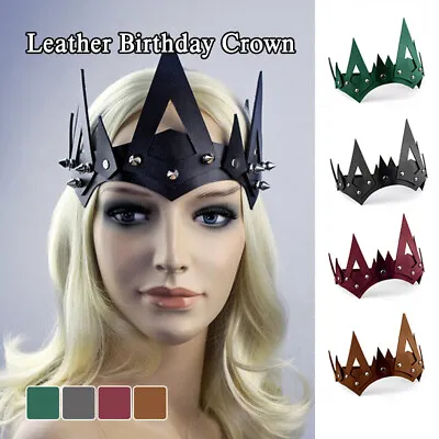 Medieval Tiara Gothic PU Leather Crown Punk Headband Cosplay Prop • $10.83