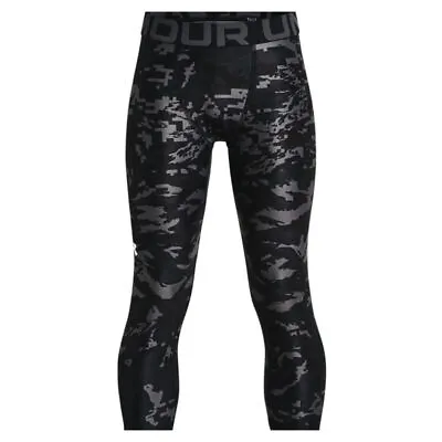 Under Armour Running Leggings 3/4 UA HeatGear Youth Black Boys Printed Sports • £12.99