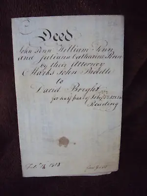 Vellum Deed Reading Berks  PA Penn Family To David Bright 1818 Marks Biddle • $24.99