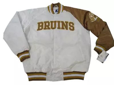 Boston Bruins Mens Sizes L-XL-2XL White/Gold Satin Button Snap Starter Jacket • $94.99