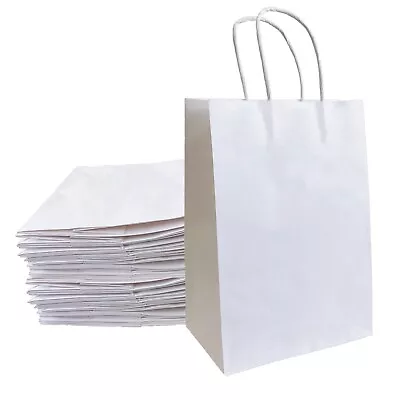 100 White Kraft Paper Gift Bags With Handles Packaging Retail Merchandise Bag • $25.49