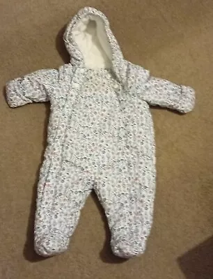 M & S Baby Snowsuit / Pramsuit Age 3  - 6 Months Lovely Floral Pattern With Hood • £8