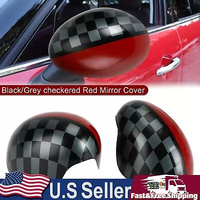 Black/Grey Checkered Red Mirror Cover For MINI Cooper Hardtop F55 F56 • $37.79