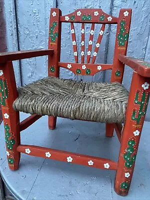 Vintage 20.5”  Folk Art Hand Painted Southwest  Child’s Wooden Chair -  Mexico? • $55