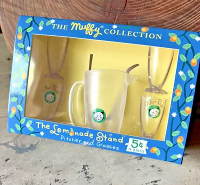 NEW 1996 MUFFY Vanderbear - The Lemonade Stand Pitcher + Glasses Free Ship • $14.99