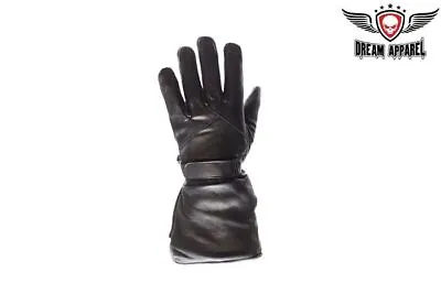 Black Full Finger Long Leather Gauntlet Gloves For Motorcycle Biker Riding • $28.07