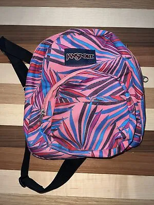 JanSport SuperBreak Dotted Palm  Backpack School Bag Pink Blue Size Small • £19