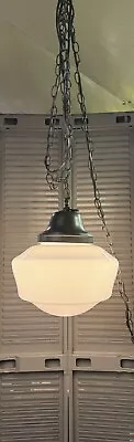 Large Schoolhouse White Milk Glass Hanging Pendant Light Lamp • $85