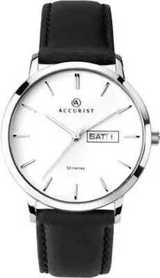 Accurist Gents Classic Watch 7277 Day Date Black Leather Strap Brand New & Boxed • £44.95