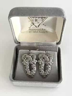 Vintage  - Art Deco Style Marcasite  Earrings - New W/Box • $7.99