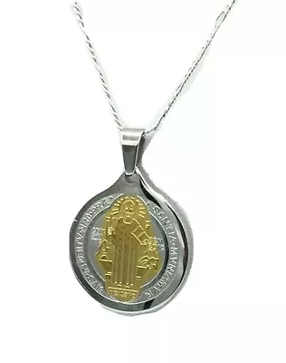 Medalla De San Benito Saint St. Benedict Medallion Medal Pendant Chain Necklace • $19