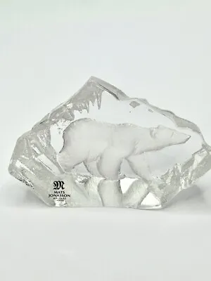 Glass Polar Bear Paperweight Mats Jonasson Sweden Signed Granny Ornament Gift • £21.70