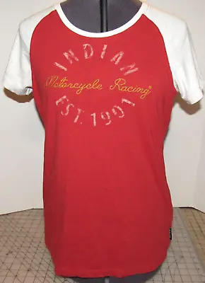 Vintage Look Indian Motorcycle Racing T Shirt Front & Back Images Red & White M • $15