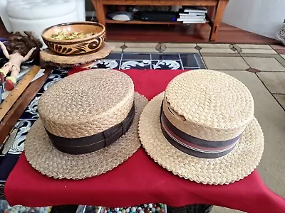 2 Two Old Cool 20's Royal Scot  Gatsby Straw Boaters Hat Grosgrain Ribbon Estate • $95