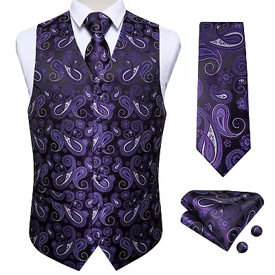 DiBanGu Vest Paisley Waistcoat Suit Hankie Cufflinks Necktie Wedding Tuxedo • $35.70