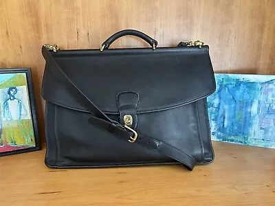 90’s Vintage Coach 5266 Beekman Black Leather Briefcase Brass Timeless Classic • $149.95