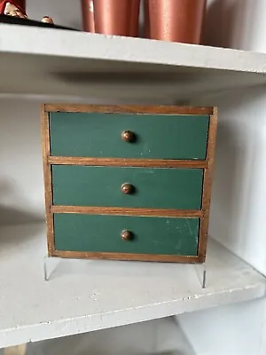 Vintage Small Antique Wood & Green Chest Of Drawers Can Hang On The Wall • $49.99