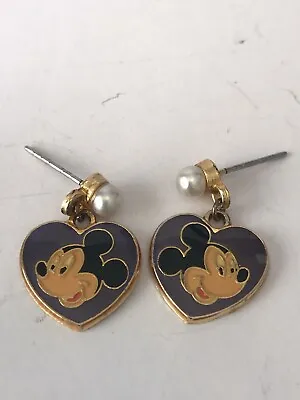 Disney Earrings Mickey Mouse Enamel Gold Tone W/ Faux Pearl • $44.08