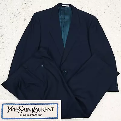 Vtg 80s Yves St Laurent YSL Wool Navy Notch Lapel Suit Mens 44R 2 Button 36x30 • $169.99