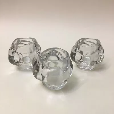 Glimmer Clear Melting Ice Snowball Iceberg Votive Candle Holder 1980s Set Of 3 • $23.98