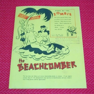 $24.99 • Buy Reproduction Menu The Beachcomber Polynesian Restaurant Tiki Bar Nude Girl Cover