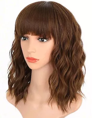 Womens Long Wavy Hair Wigs Ladies  Coffee Brown Cosplay Full Wig Fringe New Curl • £16.95